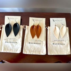 Earrings- NWOT- never worn - Super cute leather leaf earrings.  Selling as a set